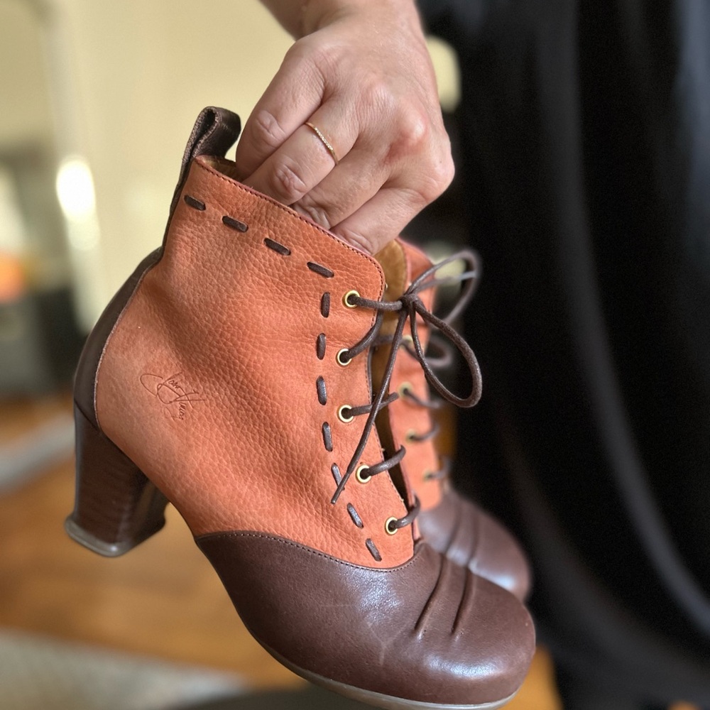 John Fluevog Orange and Brown Lace Up Boots